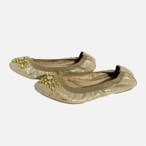 White Mountain Leather Fabric Carella Gold Fleck Jewel Embellished Slip On Flat